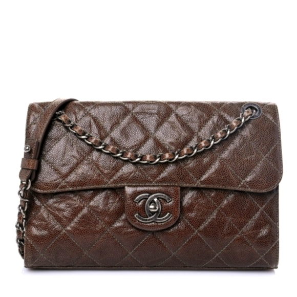 Handbags - authentic CHANEL Crumpled Grained Calfskin Medium CC Crave Flap Brown